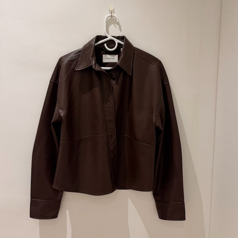 Aritzia Babaton Dark Brown Faux Leather Shirt Jacket Size Small LIKE NEW - Picture 4 of 7